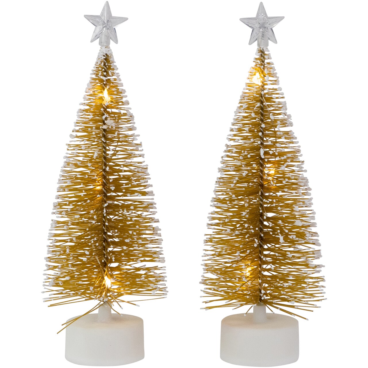 Northlight LED Lighted Mini Bottle Brush Pine Christmas Village Trees - Gold Finish - Set of 2